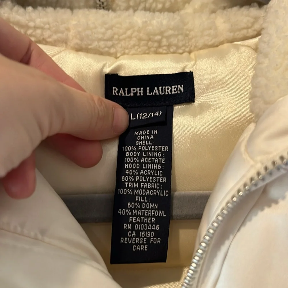 Polo Ralph Lauren white down and waterfowl feather girls puffer coat parka